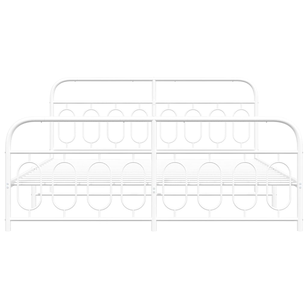 Sengeramme i metall med hode- og fotgavl hvit 193x203 cm