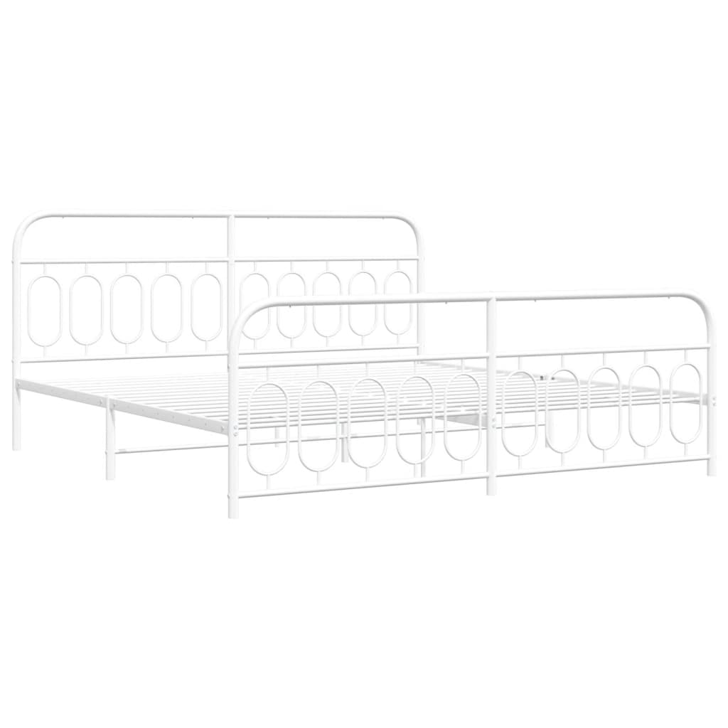 Sengeramme i metall med hode- og fotgavl hvit 200x200 cm
