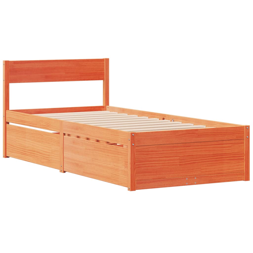 Sengeramme uten madrass voksbrun 90x200 cm heltre furu