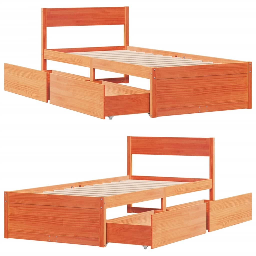 Sengeramme uten madrass voksbrun 90x190 cm heltre furu