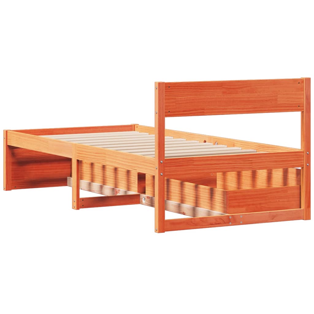 Sengeramme uten madrass voksbrun 75x190 cm heltre furu