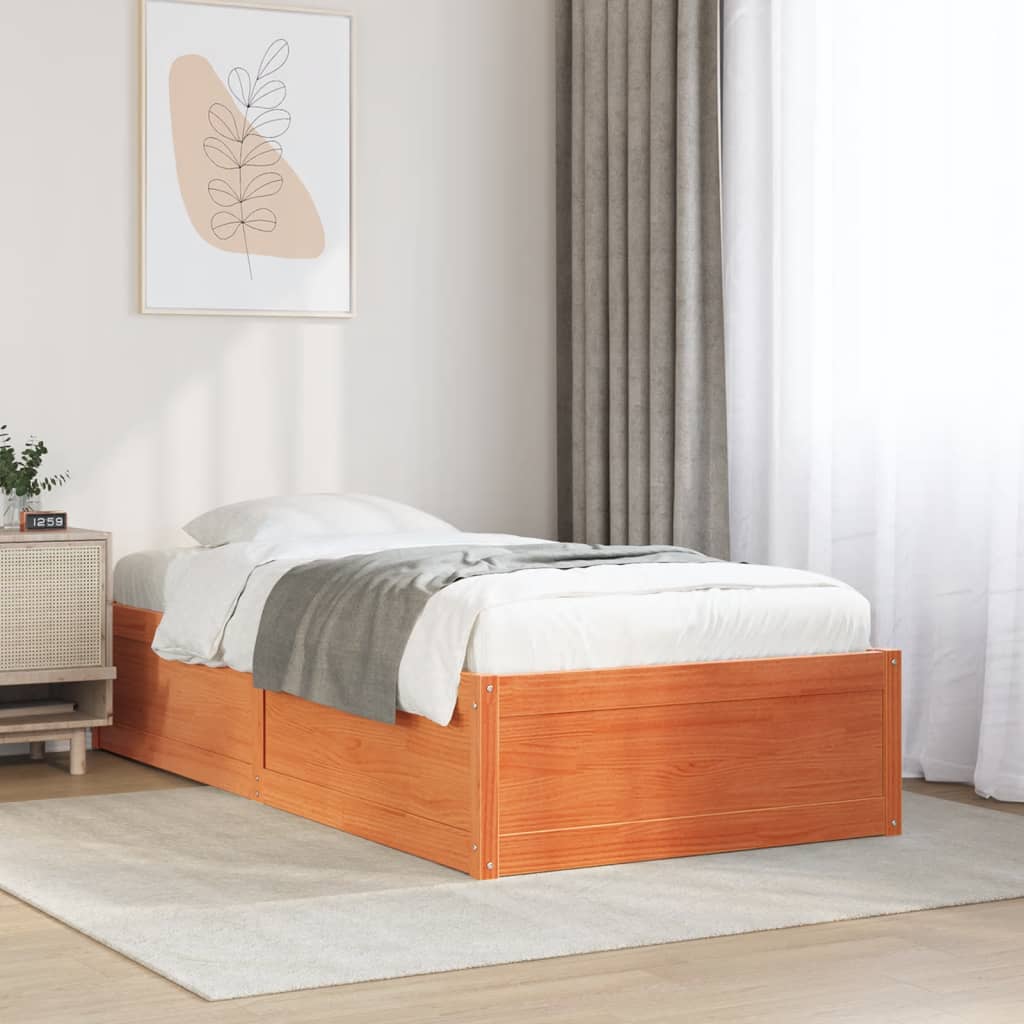 Sengeramme uten madrass voksbrun 75x190 cm heltre furu