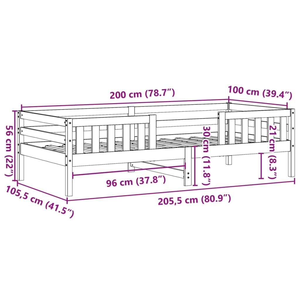 Sengeramme uten madrass voksbrun 100x200 cm heltre furu
