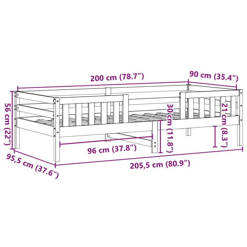 Sengeramme uten madrass hvit 90x200 cm heltre furu