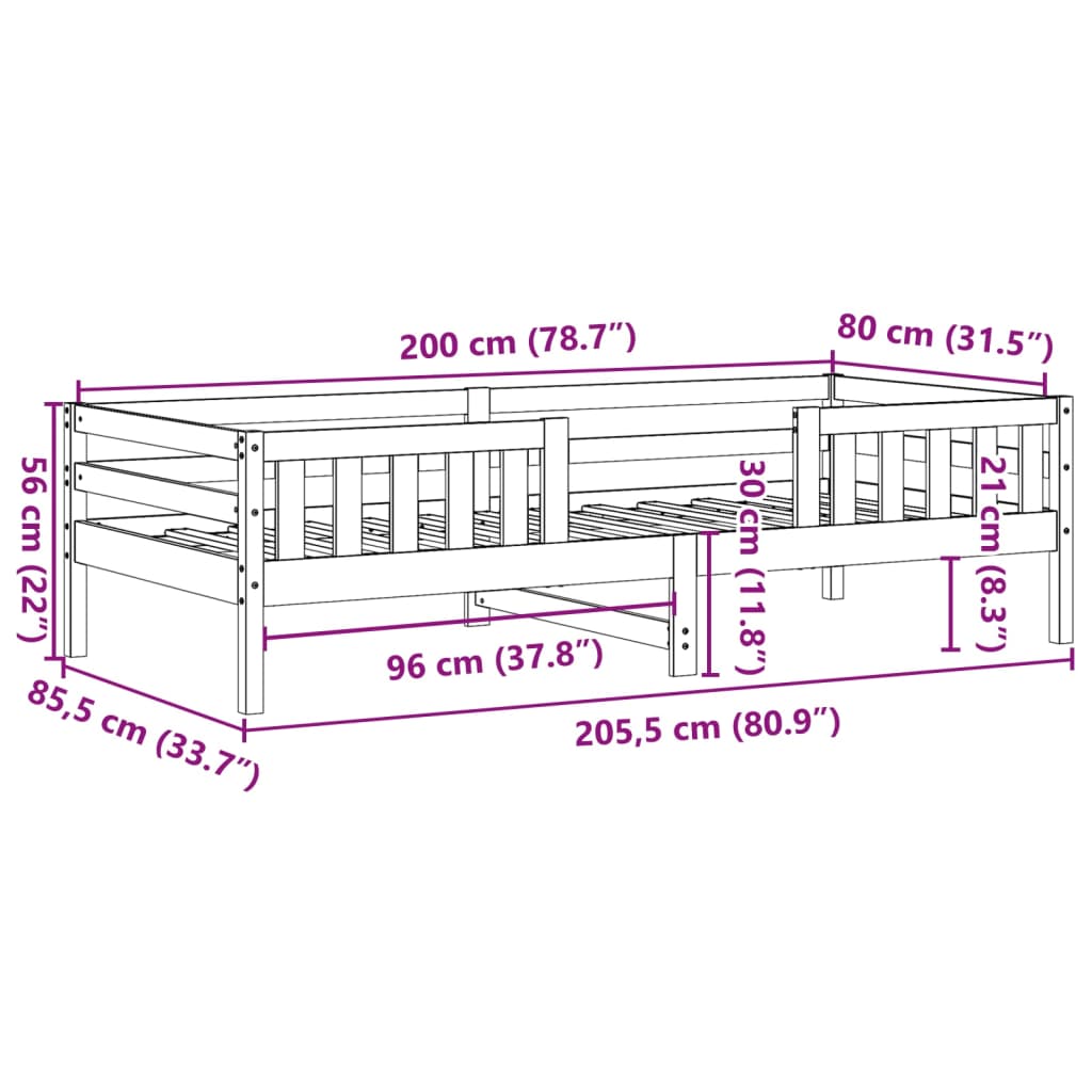 Sengeramme uten madrass voksbrun 80x200 cm heltre furu