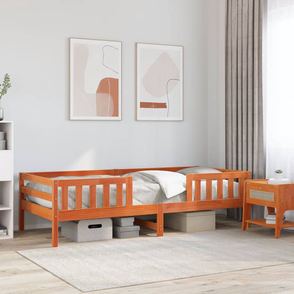Sengeramme uten madrass voksbrun 75x190 cm heltre furu