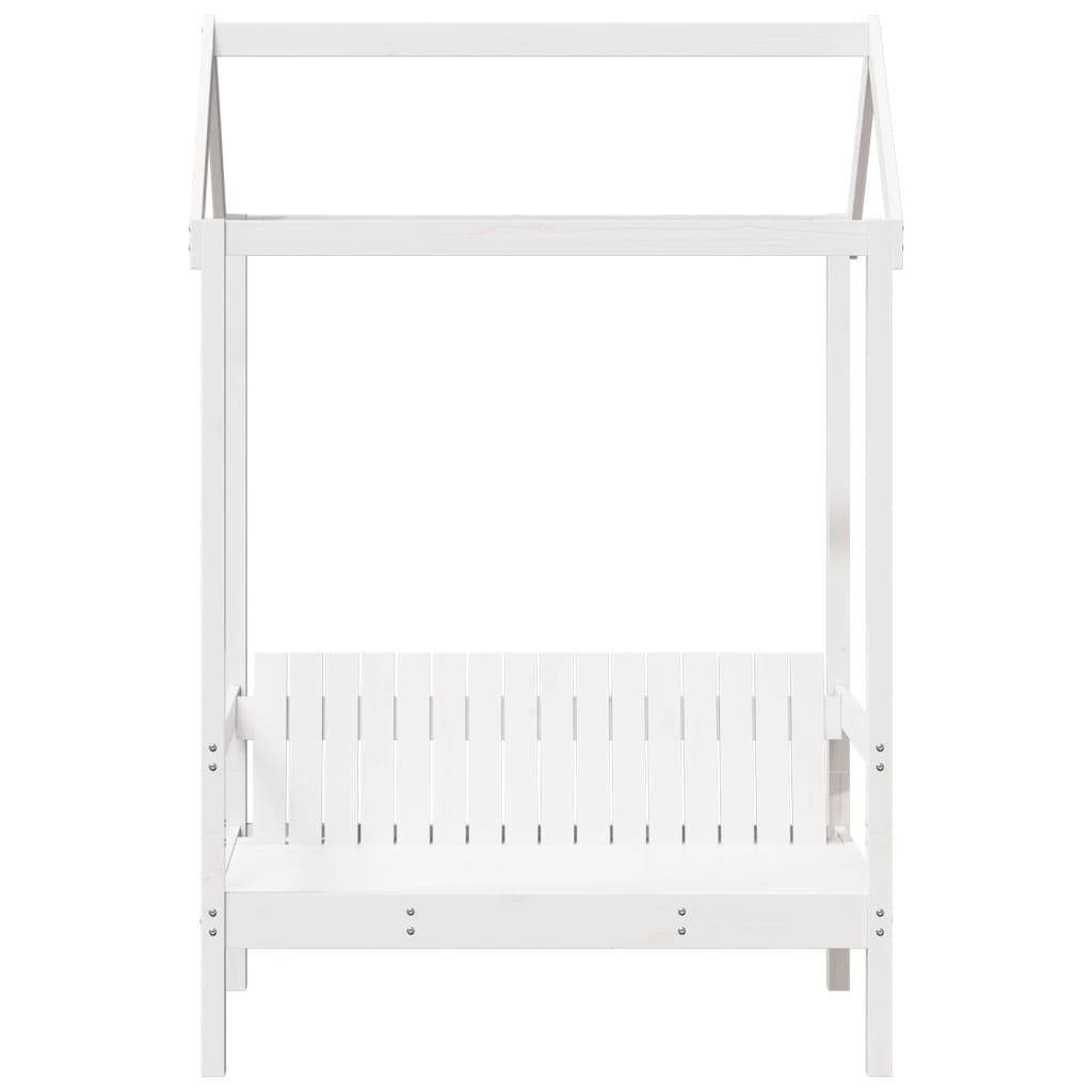 Benk med tak hvit 117,5x70x176,5 cm heltre furu