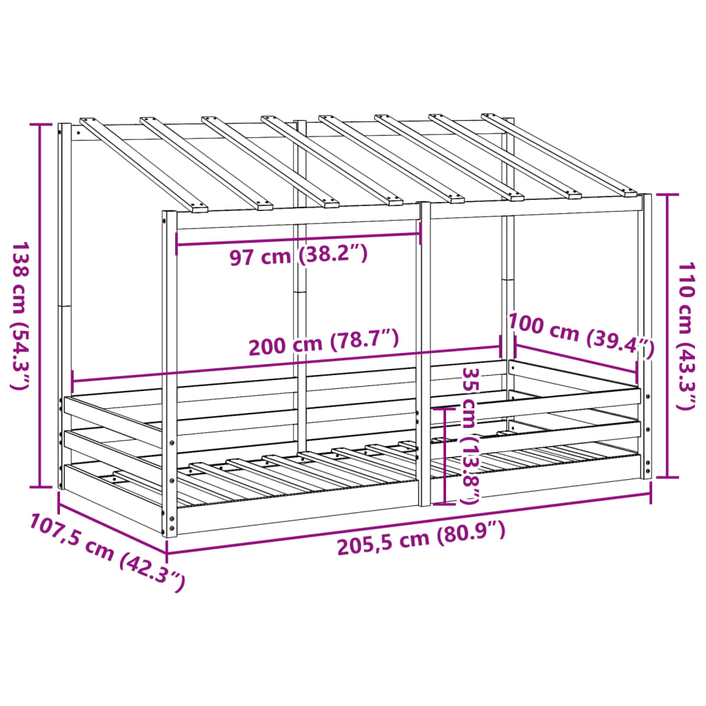 Tak for barneseng hvit 100x200 cm heltre furu