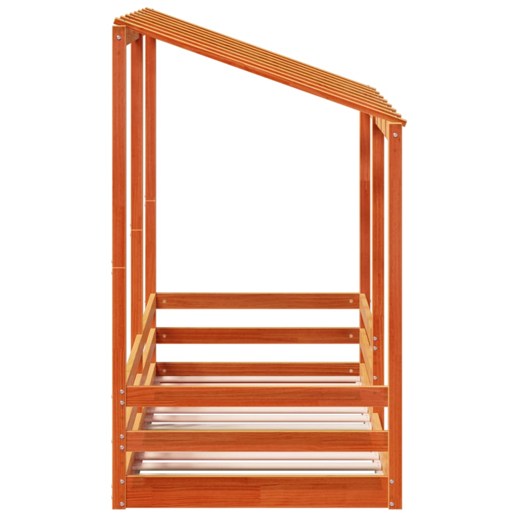 Barneseng med tak voksbrun 75x190 cm heltre furu