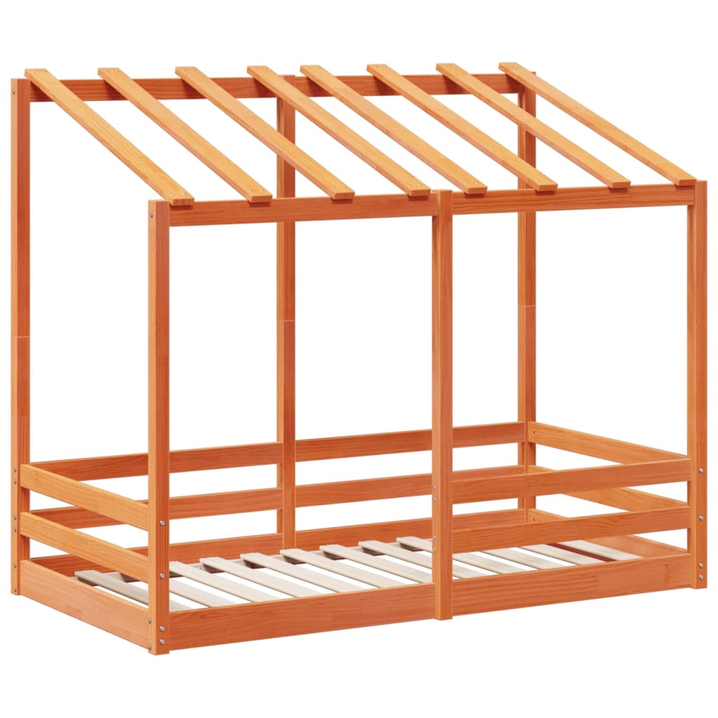 Barneseng med tak voksbrun 80x160 cm heltre furu