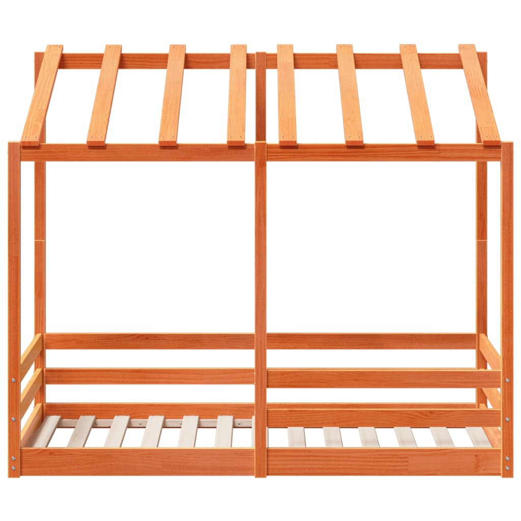 Barneseng med tak voksbrun 70x140 cm heltre furu