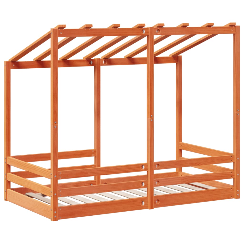 Barneseng med tak voksbrun 70x140 cm heltre furu