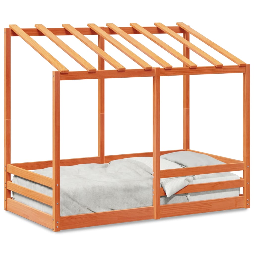 Barneseng med tak voksbrun 70x140 cm heltre furu