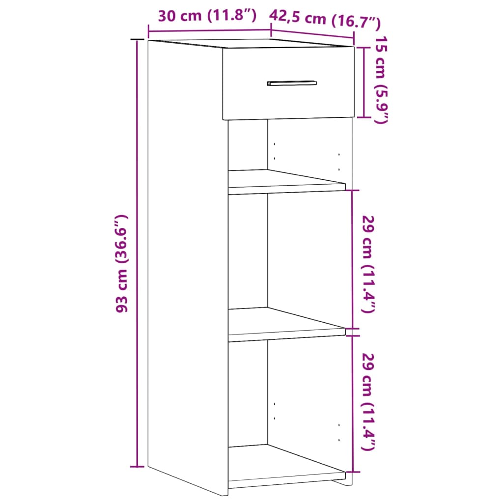 Skjenk brun eik 30x42,5x93 cm konstruert tre