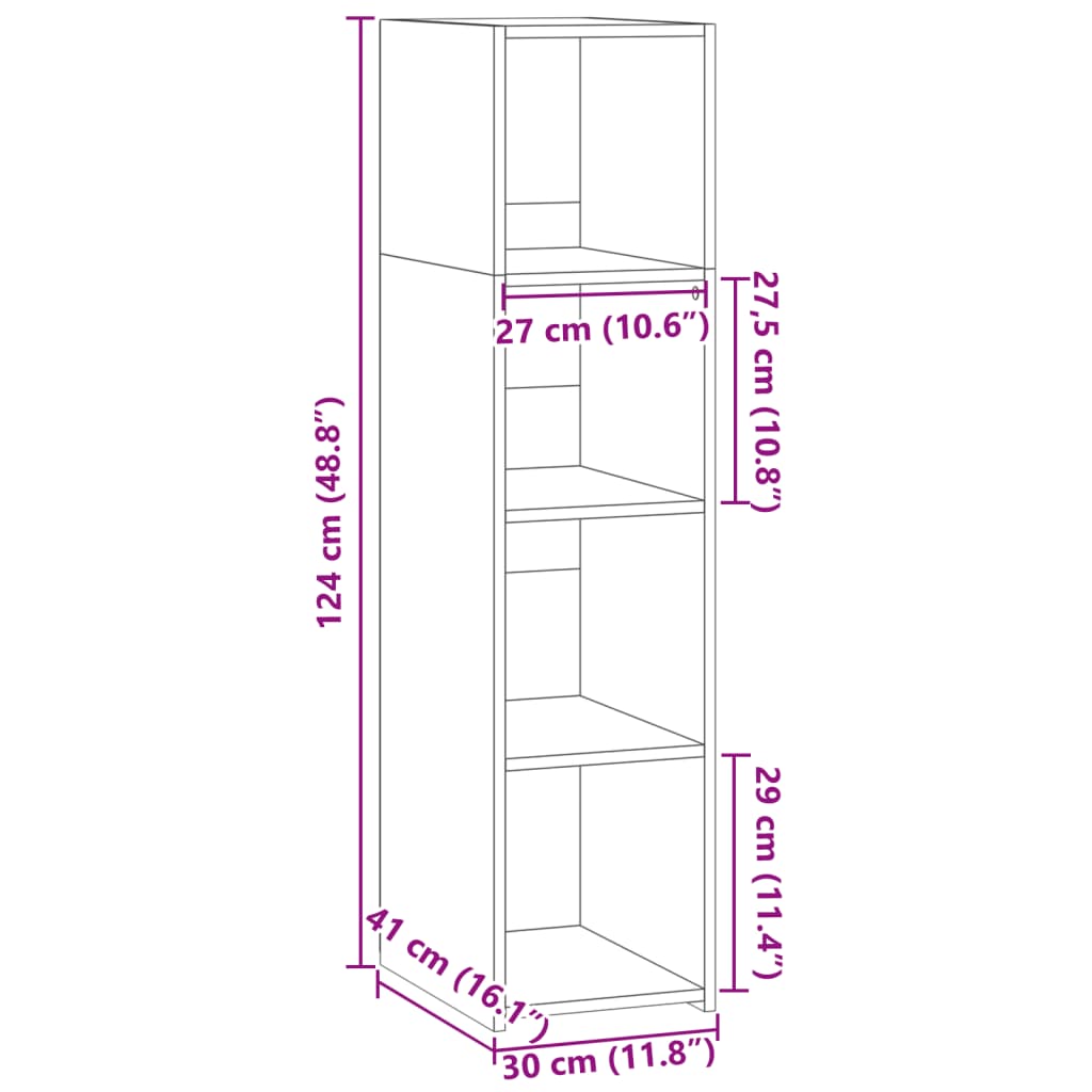 Hylle svart 30x41x124 cm konstruert tre