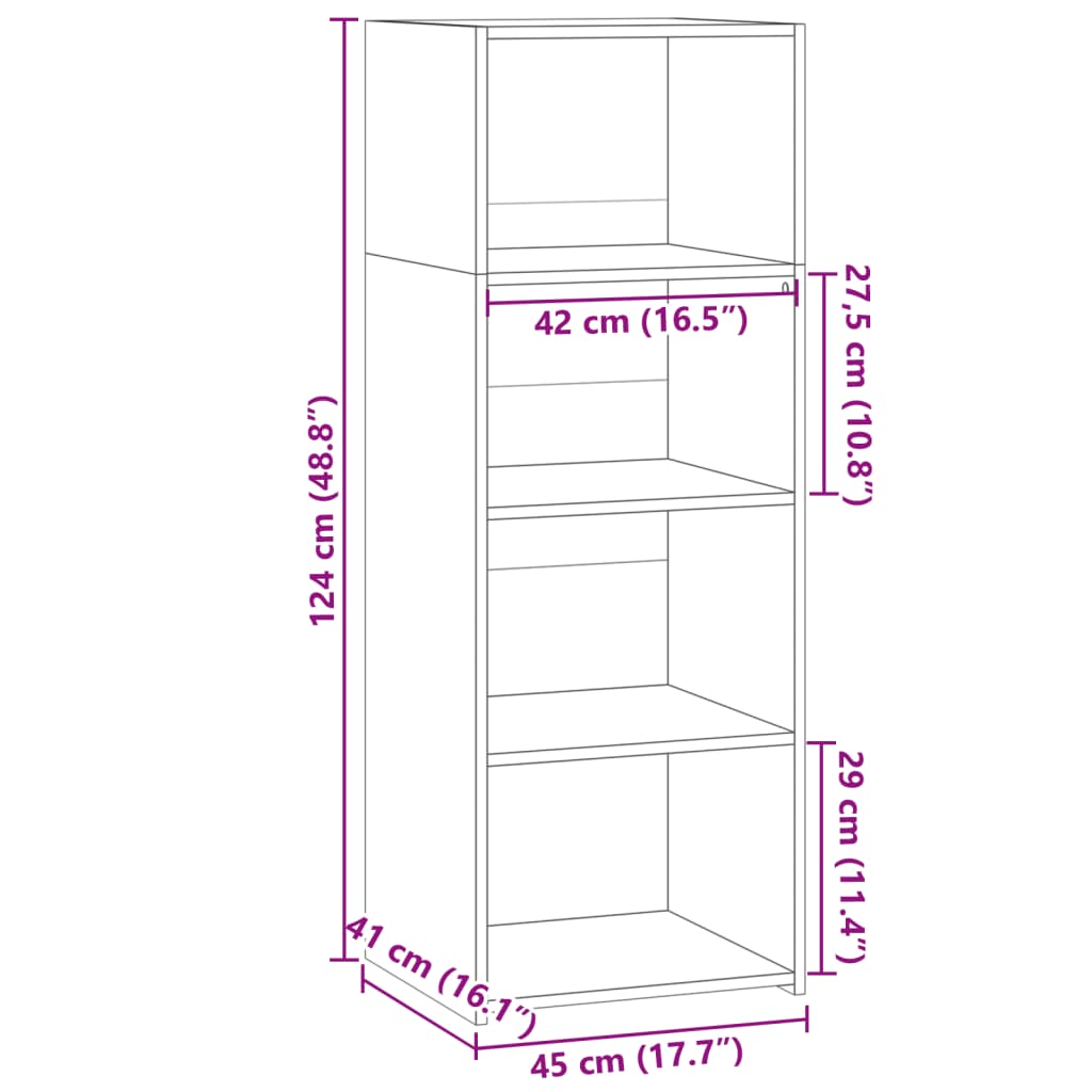 Hylle sonoma eik 45x41x124 cm konstruert tre