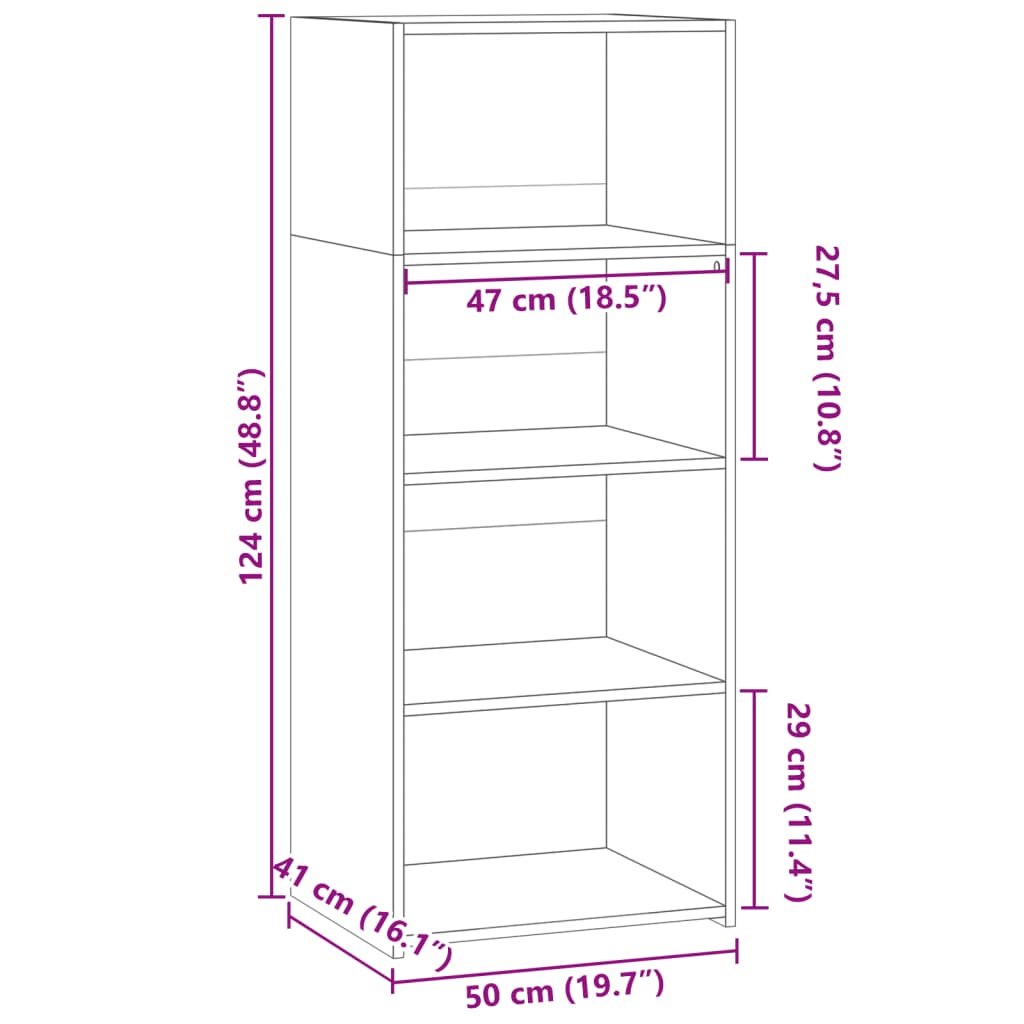 Hylle hvit 50x41x124 cm konstruert tre