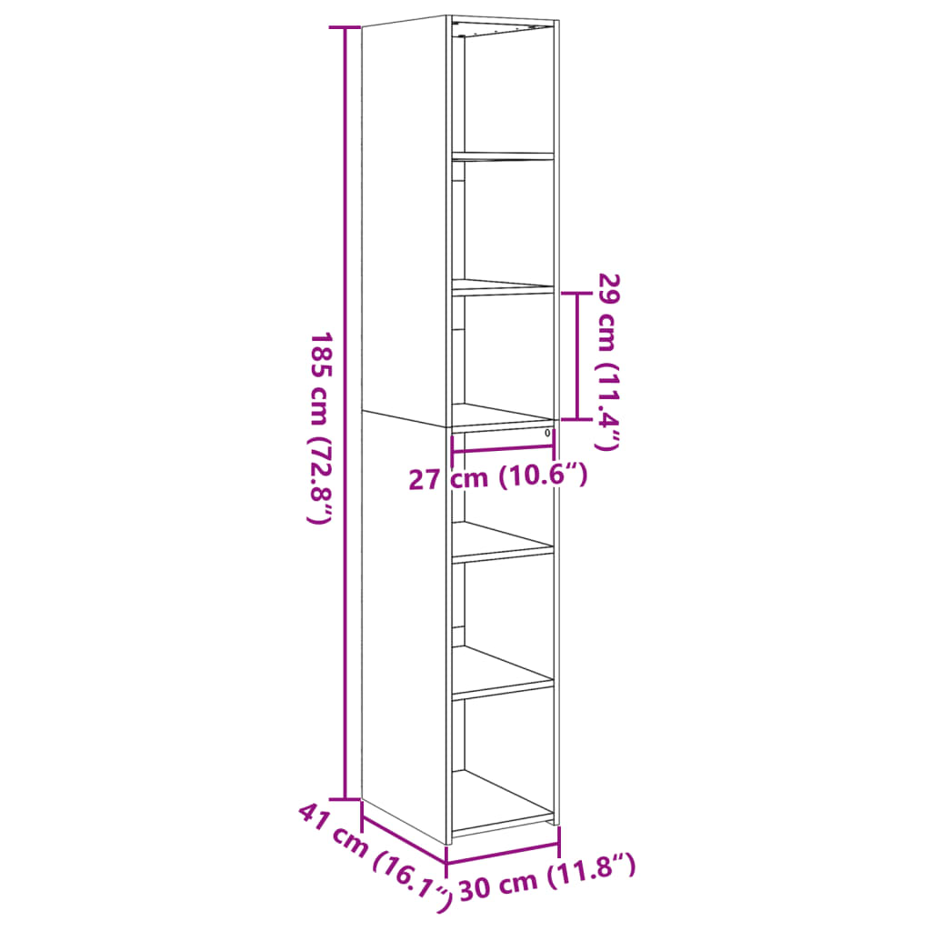 Hylle sonoma eik 30x41x185 cm konstruert tre