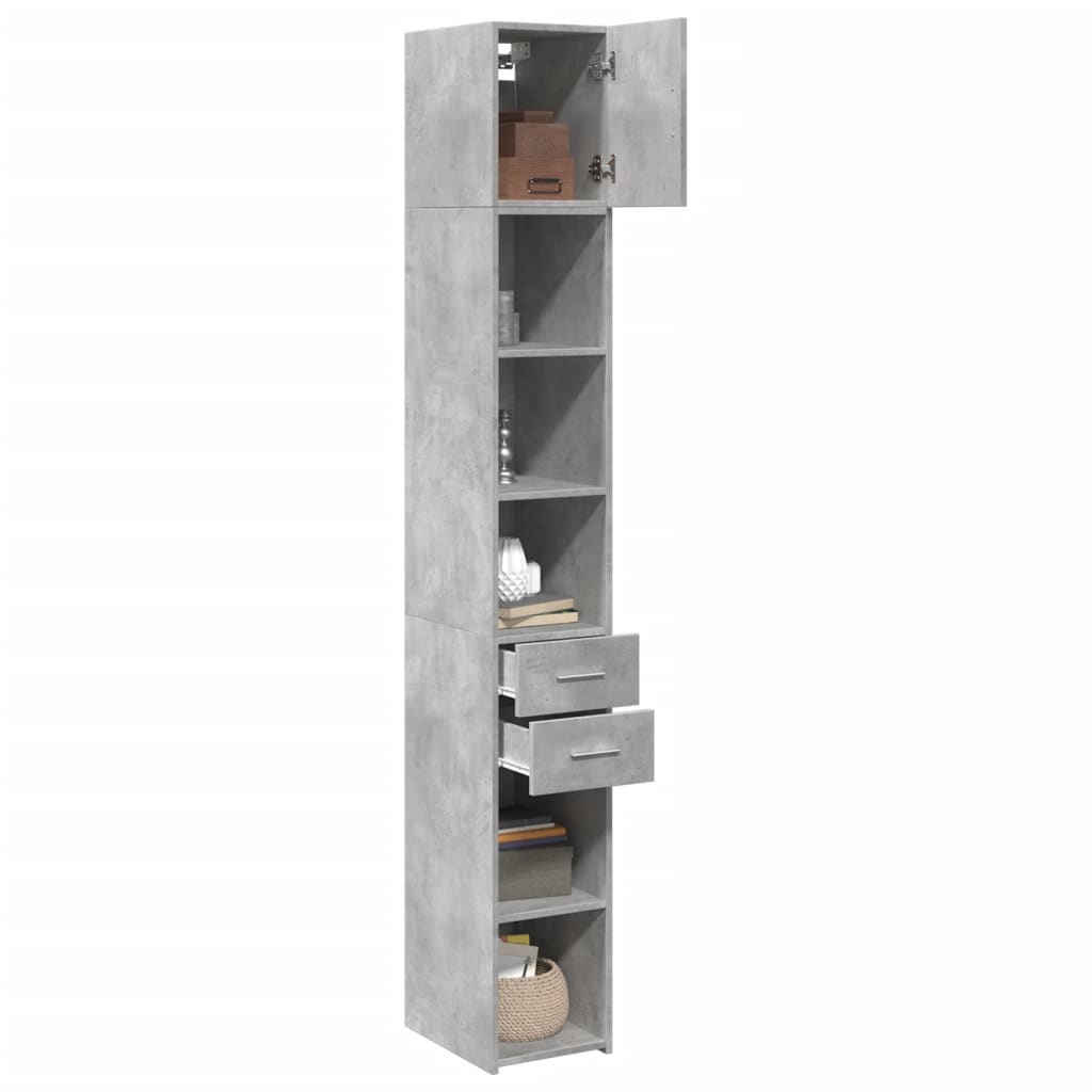 Smalt oppbevaringsskap betong grå 30x42,5x225 cm konstruert tre