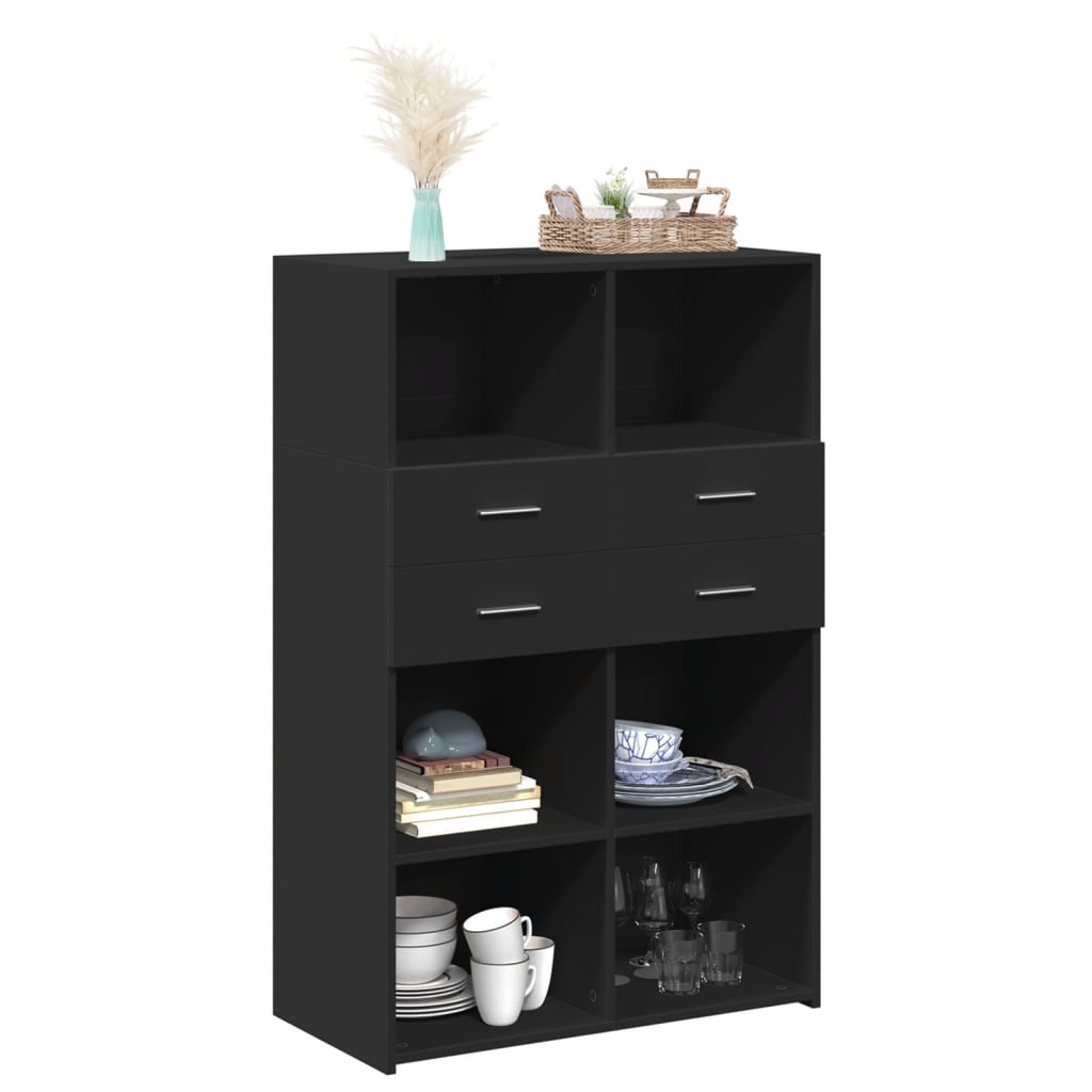 Hylle svart 80x42,5x124 cm konstruert tre
