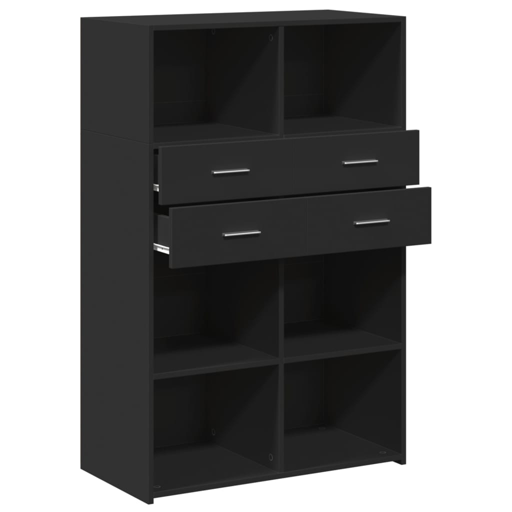 Hylle svart 80x42,5x124 cm konstruert tre