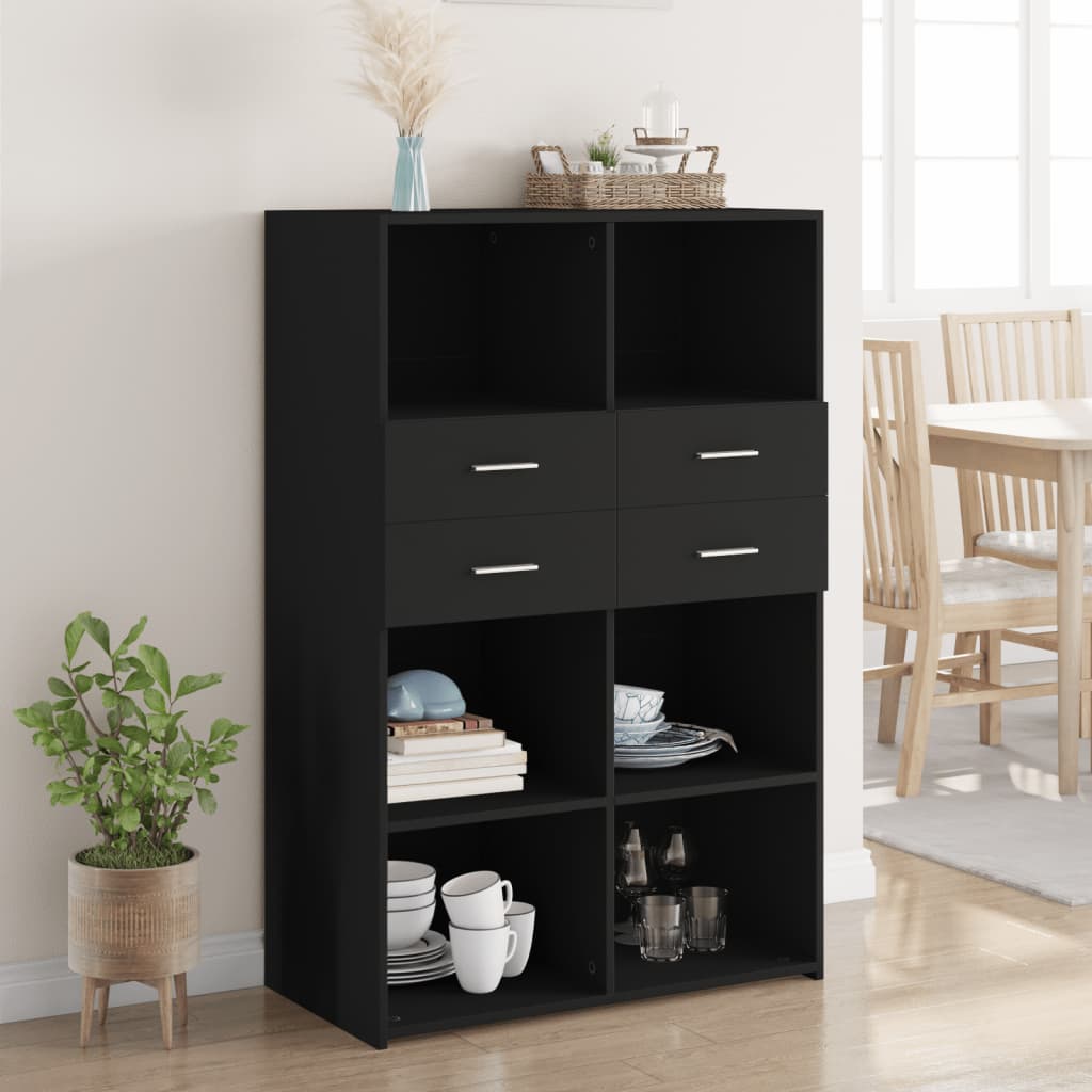 Hylle svart 80x42,5x124 cm konstruert tre