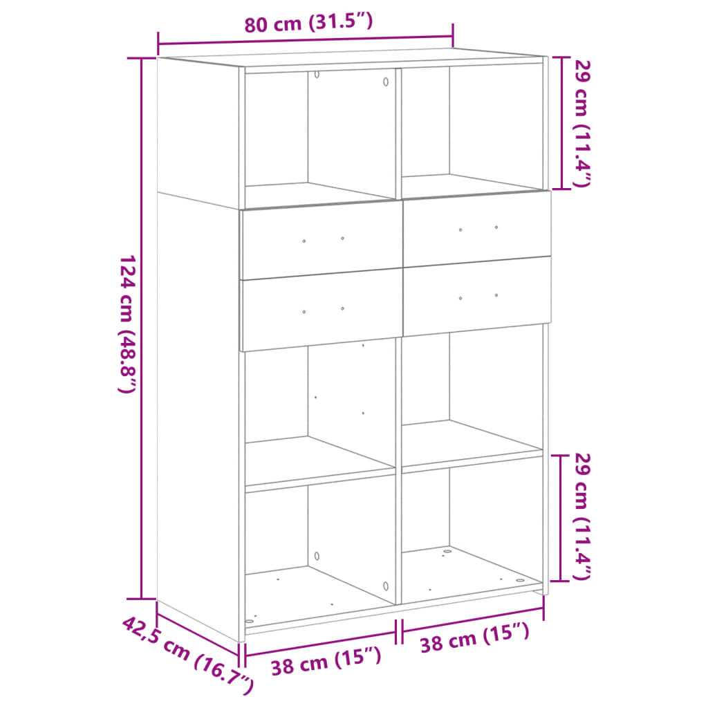 Hylle sonoma eik 80x42,5x124 cm konstruert tre