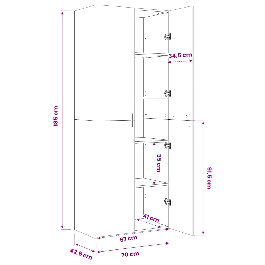 Highboard hvit 70x42,5x185 cm konstruert tre