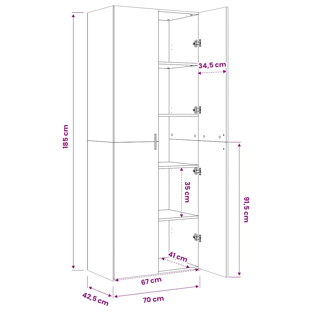 Highboard sonoma eik 70x42,5x185 cm konstruert tre