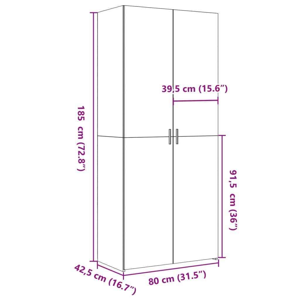 Highboard hvit 80x42,5x185 cm konstruert tre