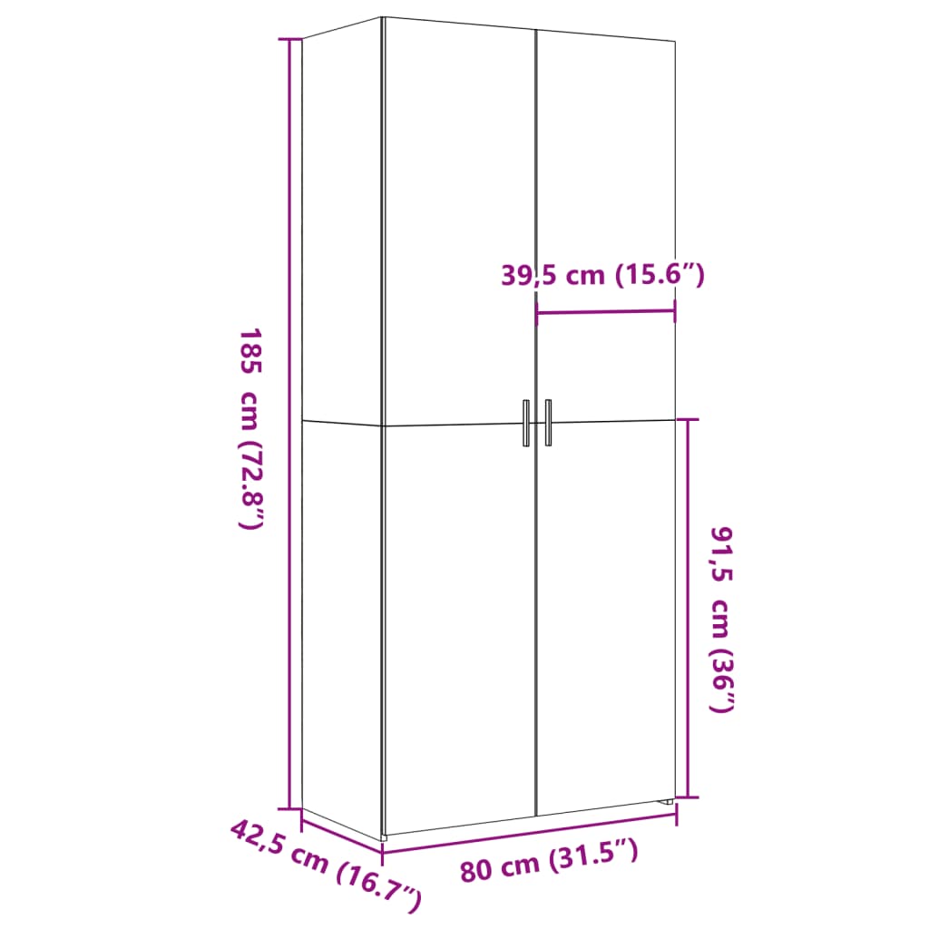 Highboard røkt eik 80x42,5x185 cm konstruert tre
