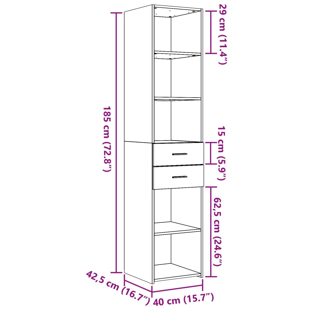 Hylle hvit 40x42,5x185 cm konstruert tre