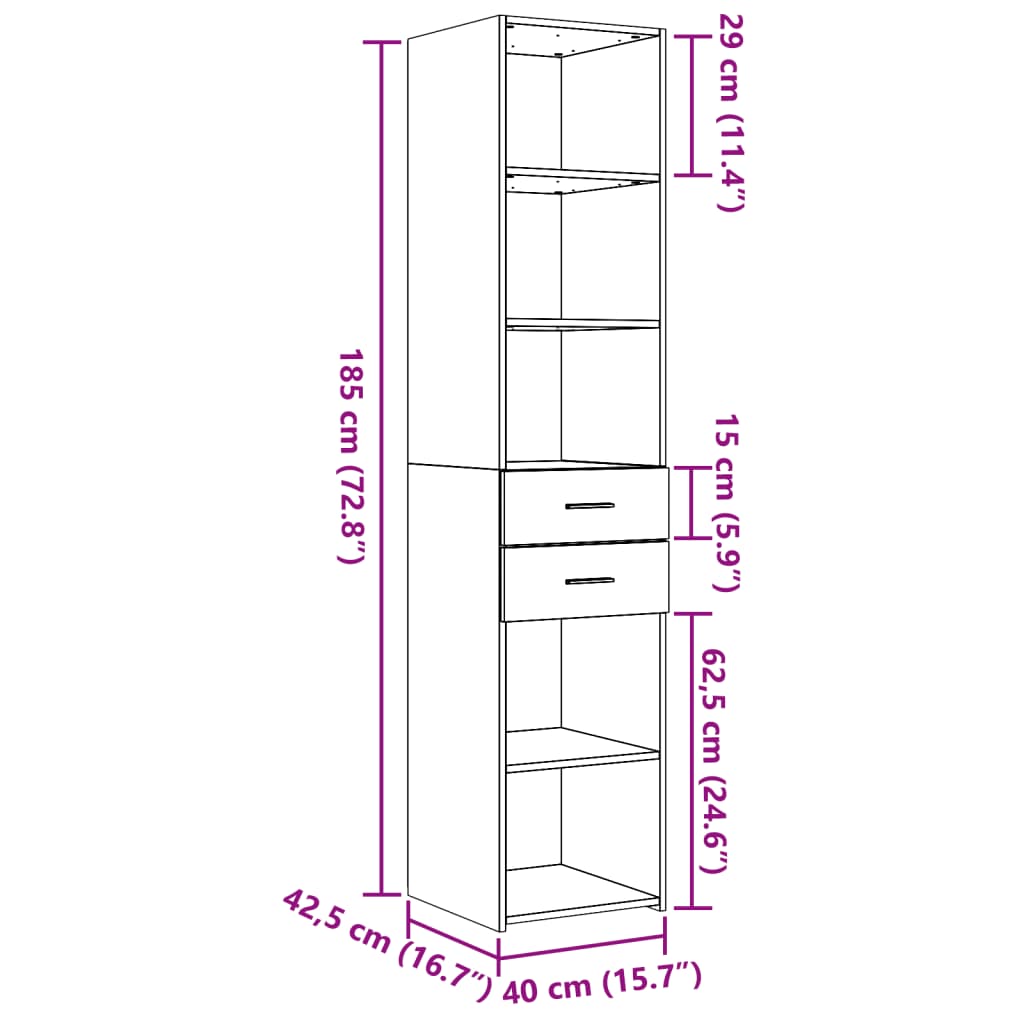 Hylle sonoma eik 40x42,5x185 cm konstruert tre