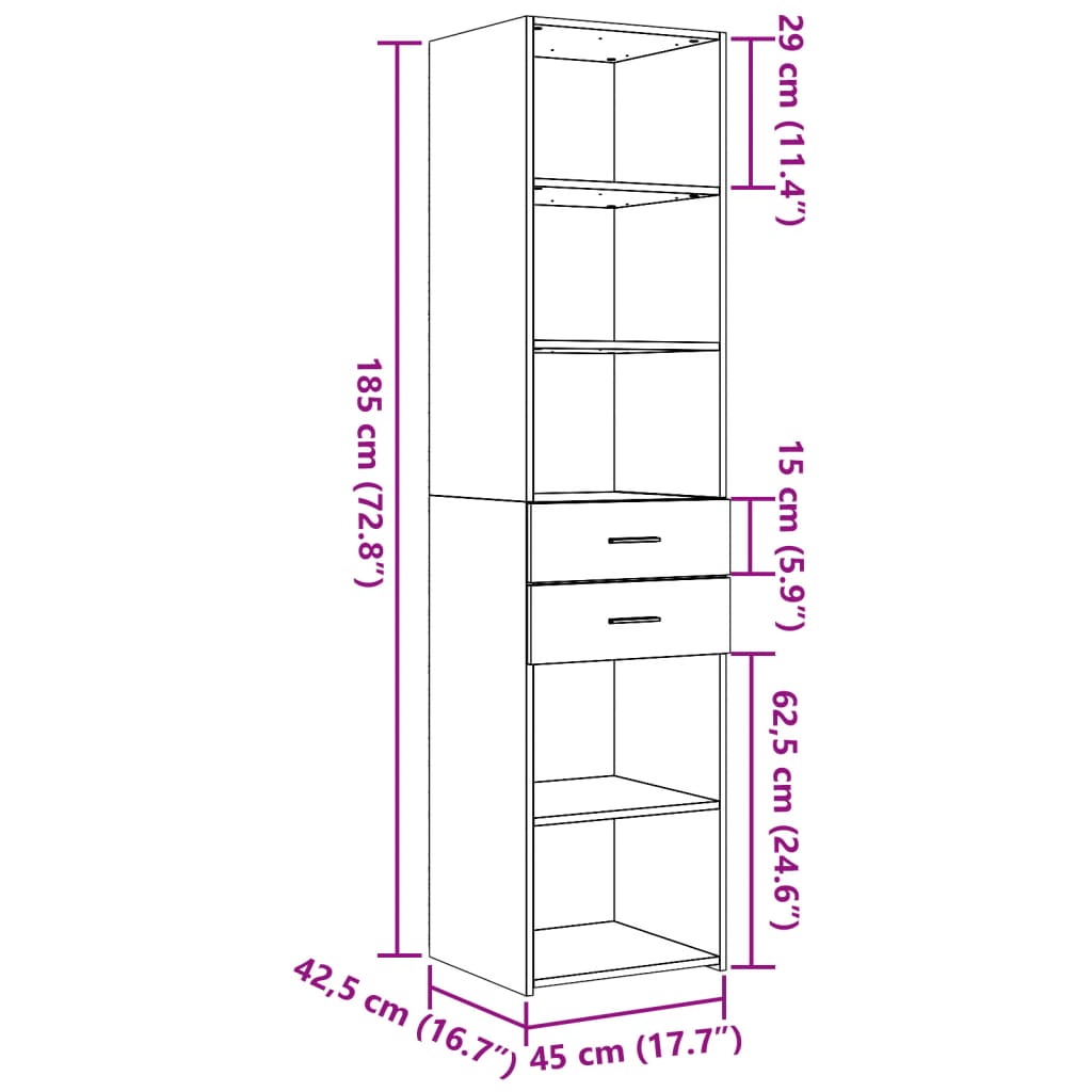 Hylle sonoma eik 45x42,5x185 cm konstruert tre