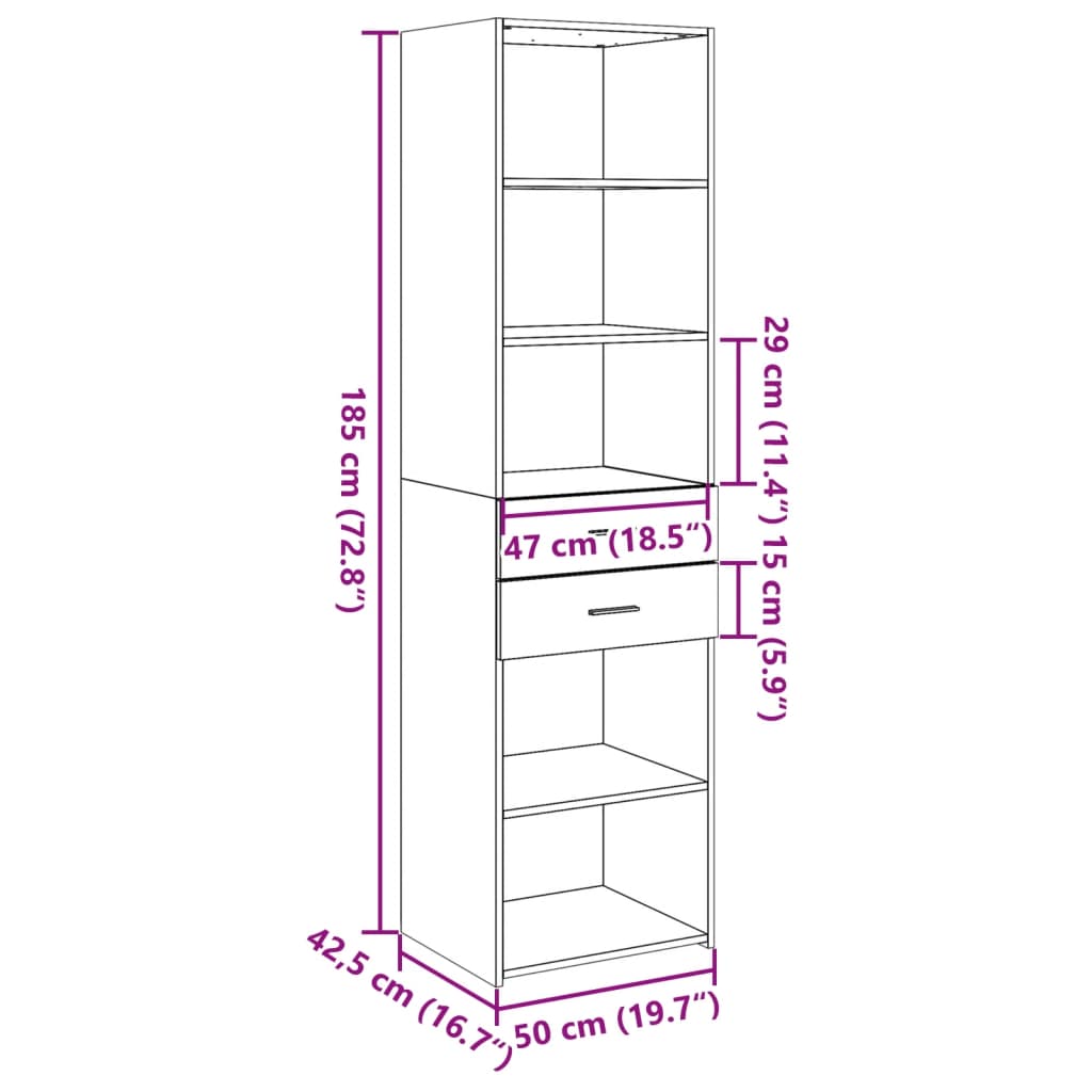 Hylle hvit 50x42,5x185 cm konstruert tre vidaXL