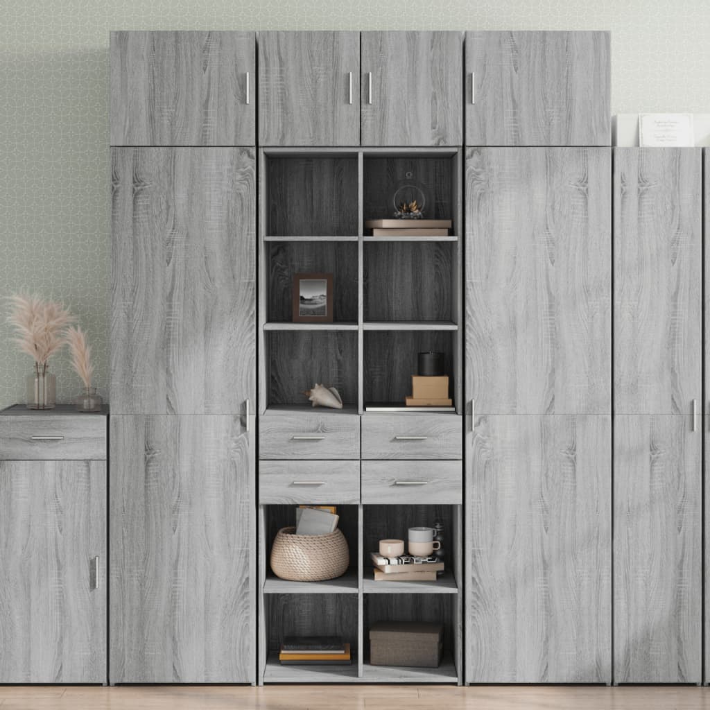 Highboard grå sonoma 70x42,5x185 cm konstruert tre