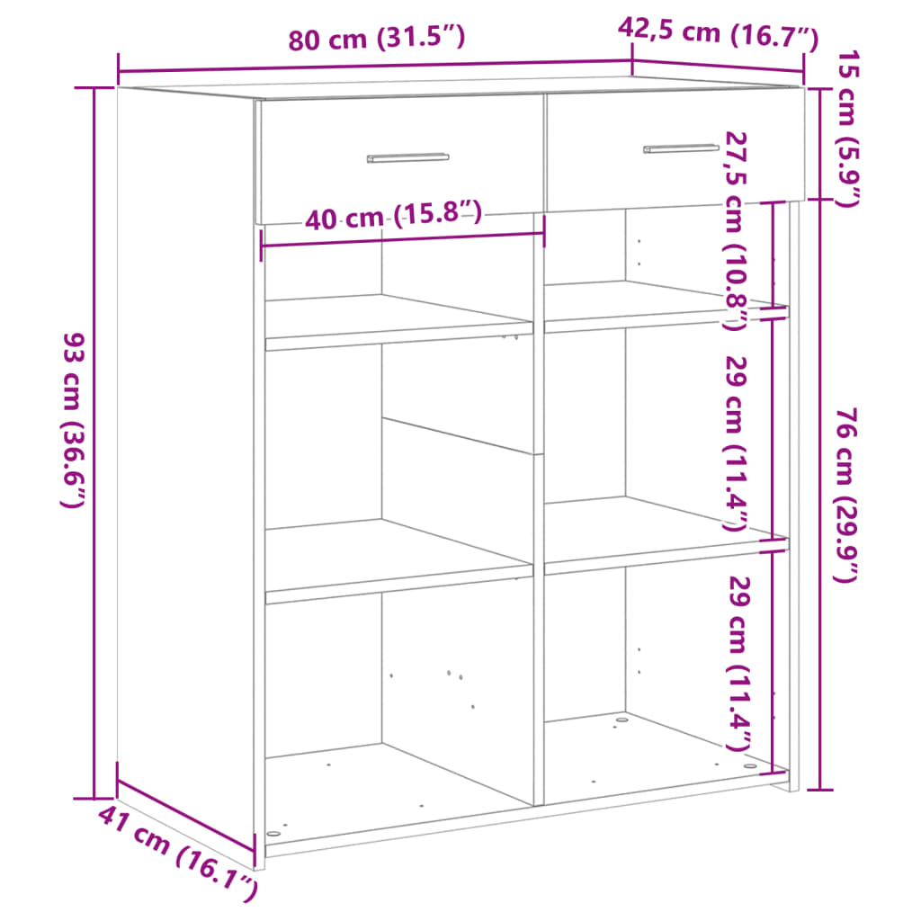 Skjenk brun eik 80x42,5x93 cm konstruert tre