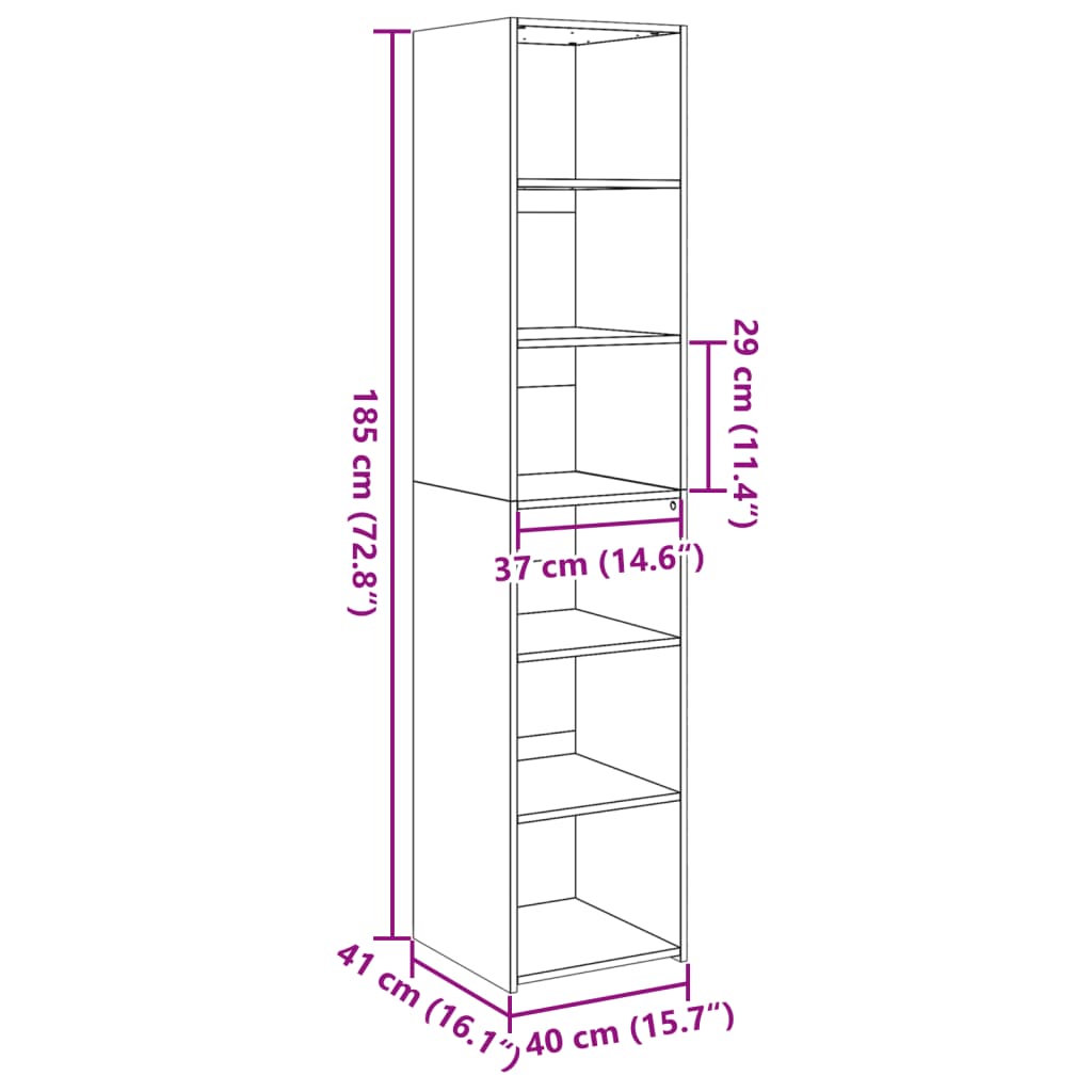 Highboard røkt eik 40x41x185 cm konstruert tre