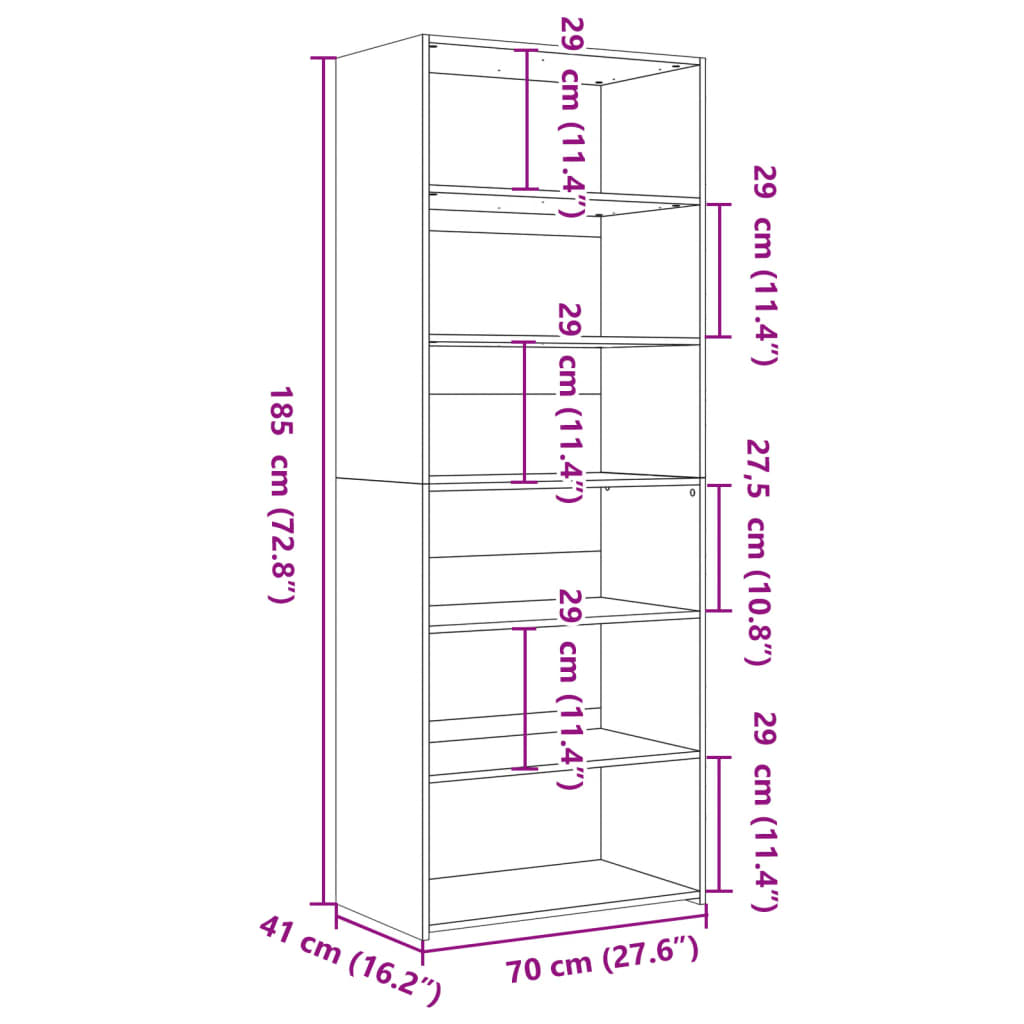 Hylle sonoma eik 70x41x185 cm konstruert tre