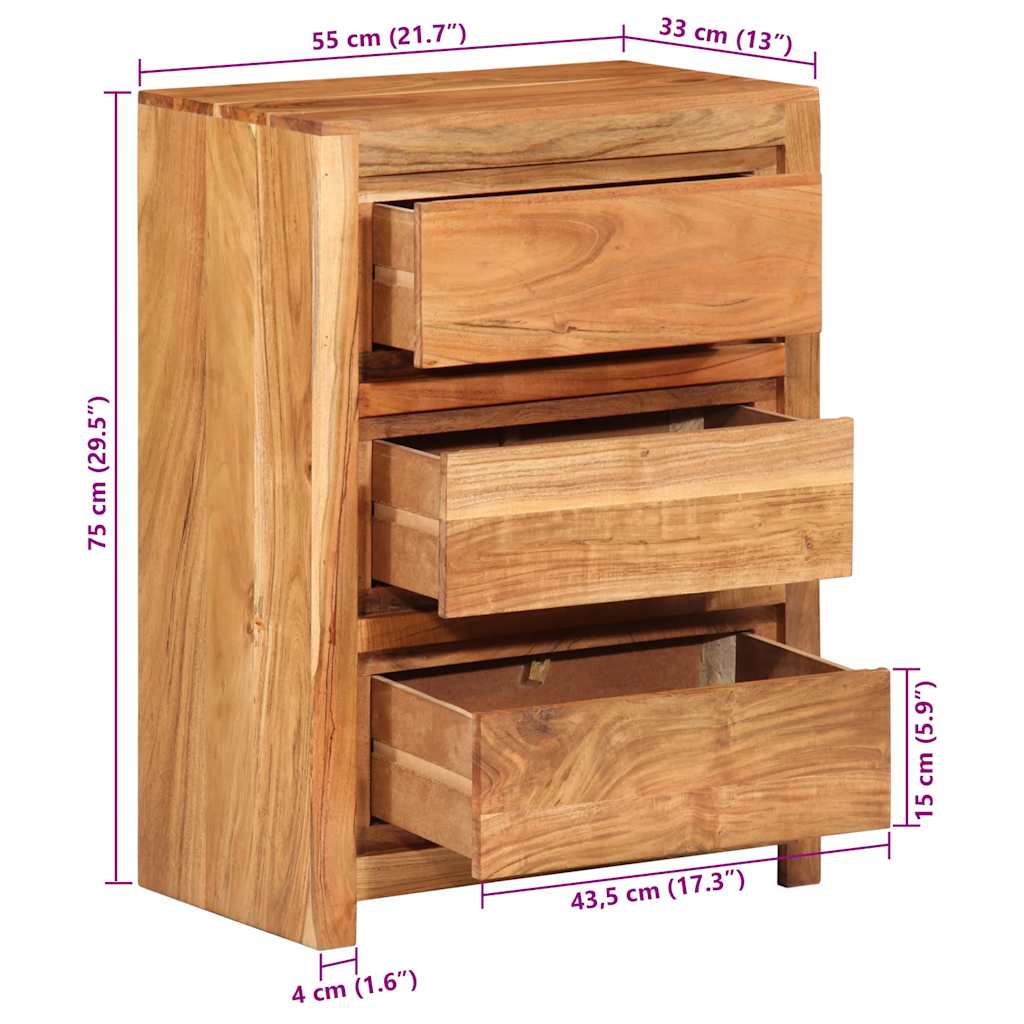 Kommode 55x33x75 cm heltre akasie