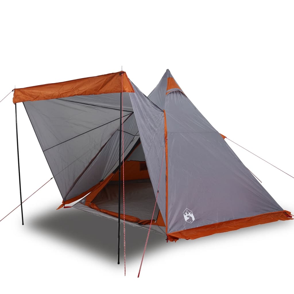 Familietelt tipi for 6 personer grå og oransje vanntett