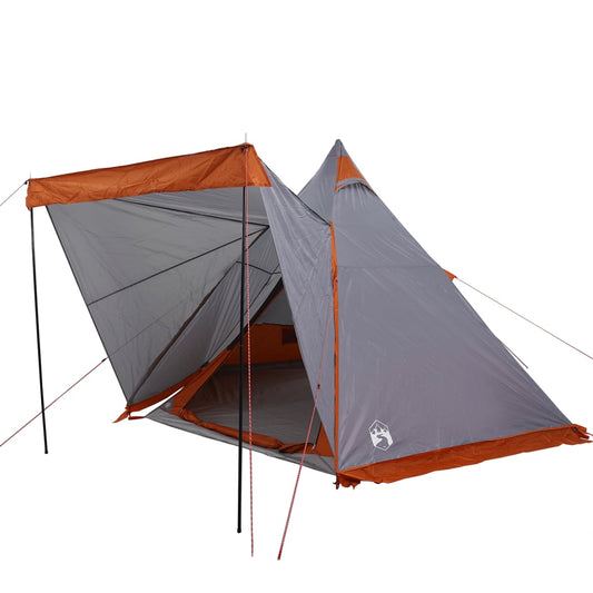 Familietelt tipi for 6 personer grå og oransje vanntett