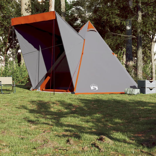Familietelt tipi for 6 personer grå og oransje vanntett