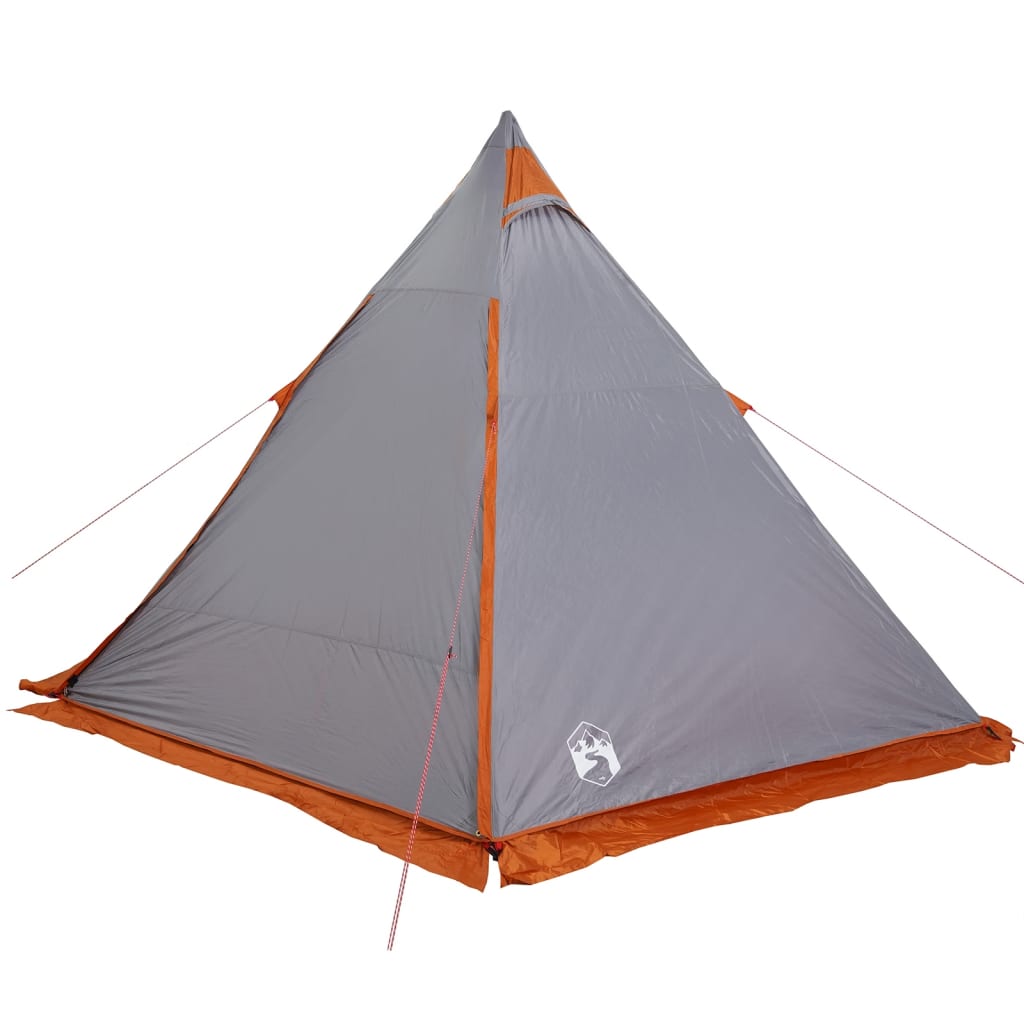 Familietelt tipi for 6 personer grå og oransje vanntett