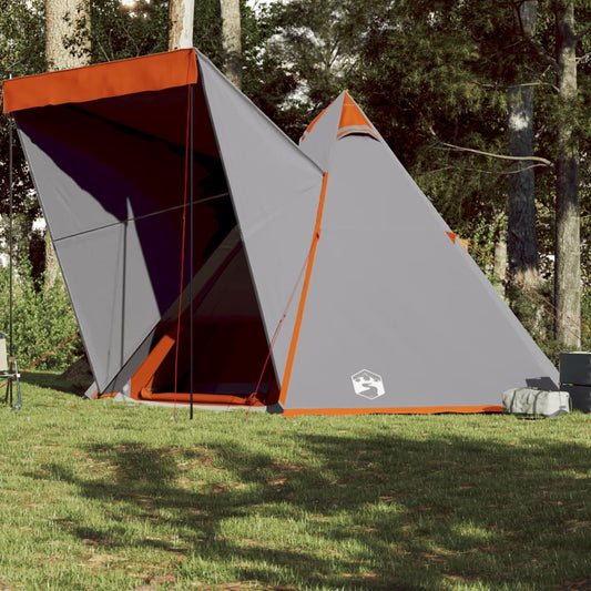 Familietelt tipi for 6 personer grå og oransje vanntett