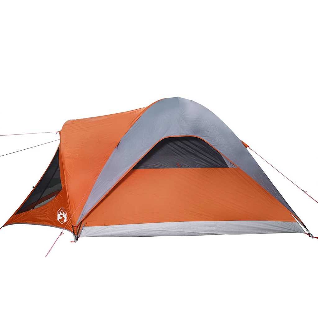 Tunneltelt for camping 6 personer grå og oransje vanntett