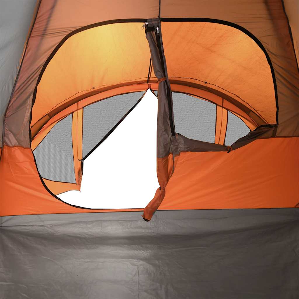 Tunneltelt for camping 6 personer grå og oransje vanntett