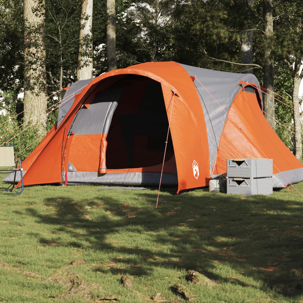 Kuppeltelt for camping 6 personer grå og oransje vanntett
