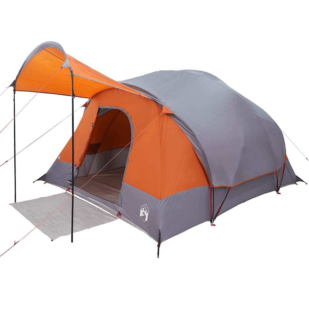 Tunneltelt for camping 8 personer grå og oransje vanntett