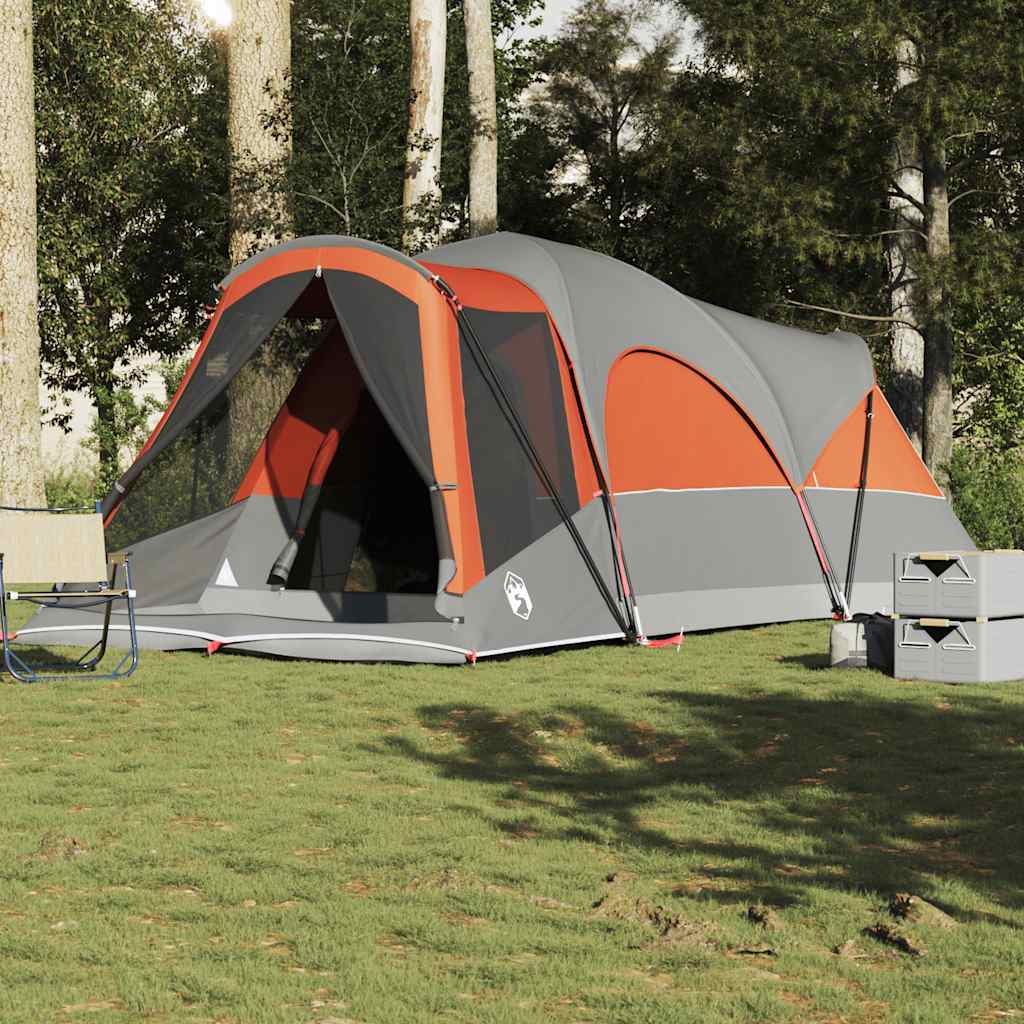 Tunneltelt for camping 8 personer grå og oransje vanntett
